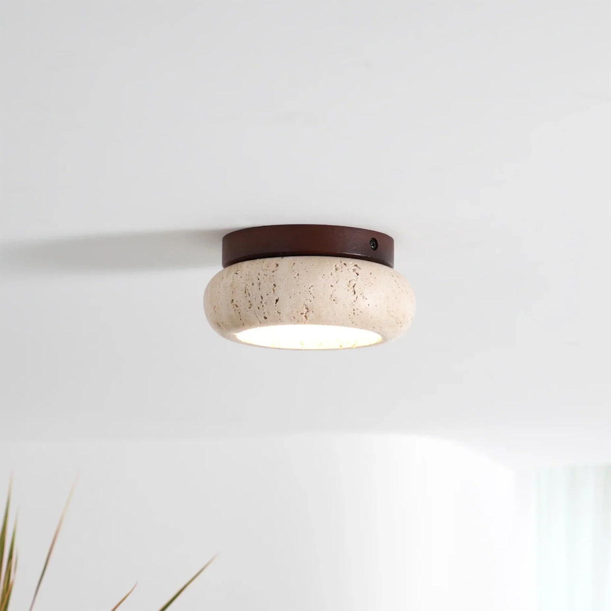 Havenwood | Travertine and Wood Ceiling Light