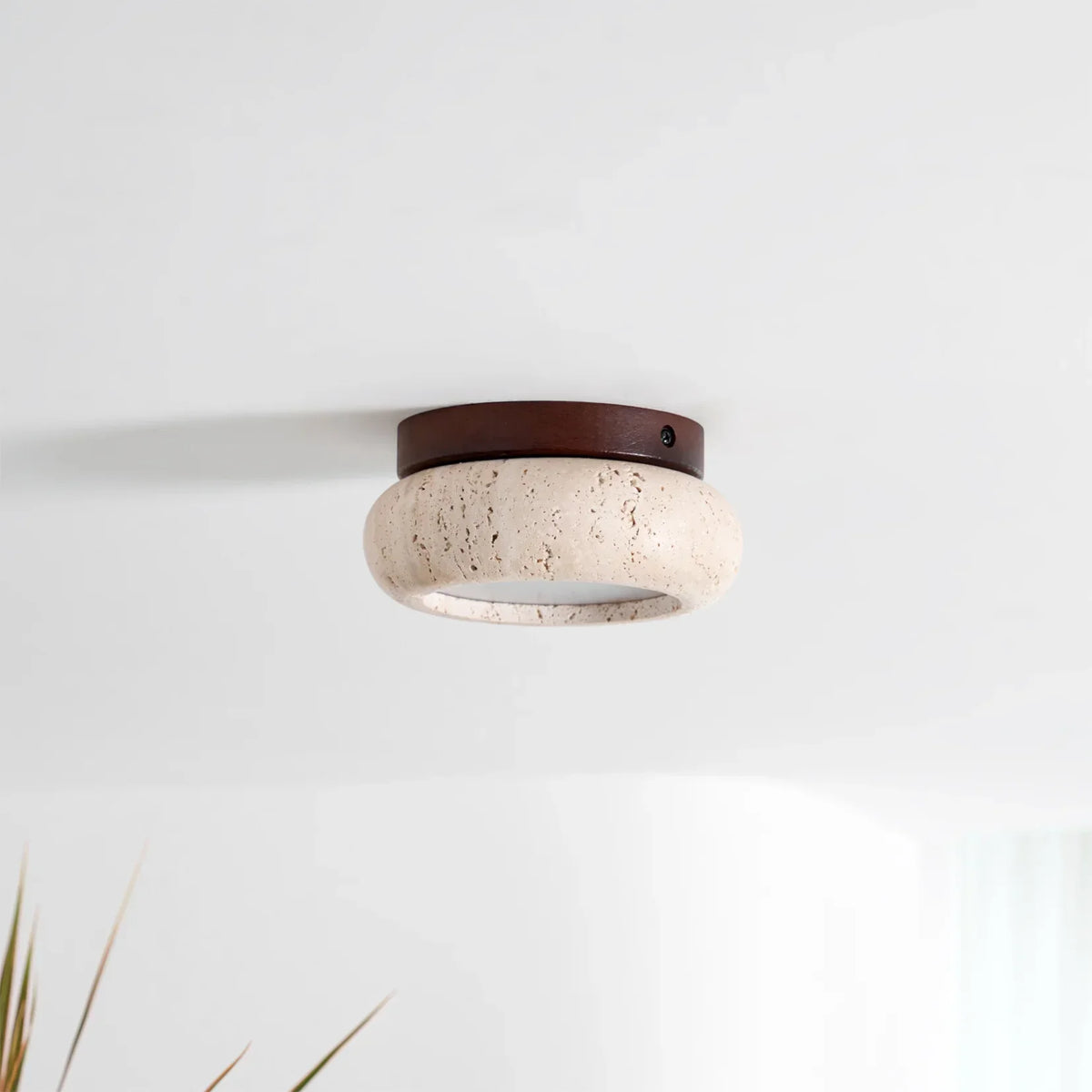 Havenwood | Travertine and Wood Ceiling Light