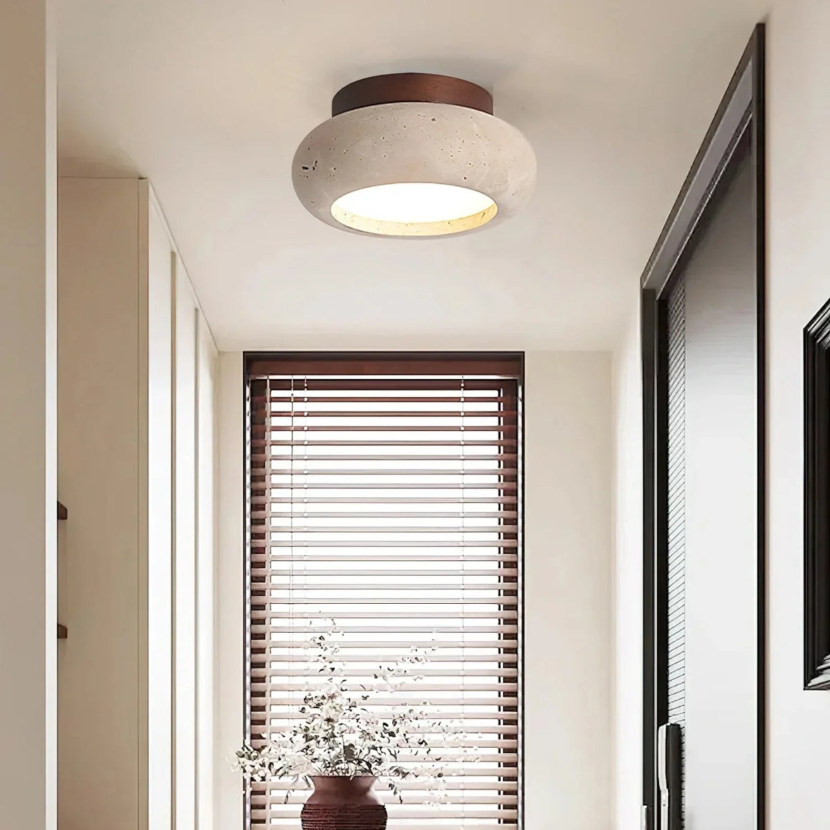 Havenwood | Travertine and Wood Ceiling Light