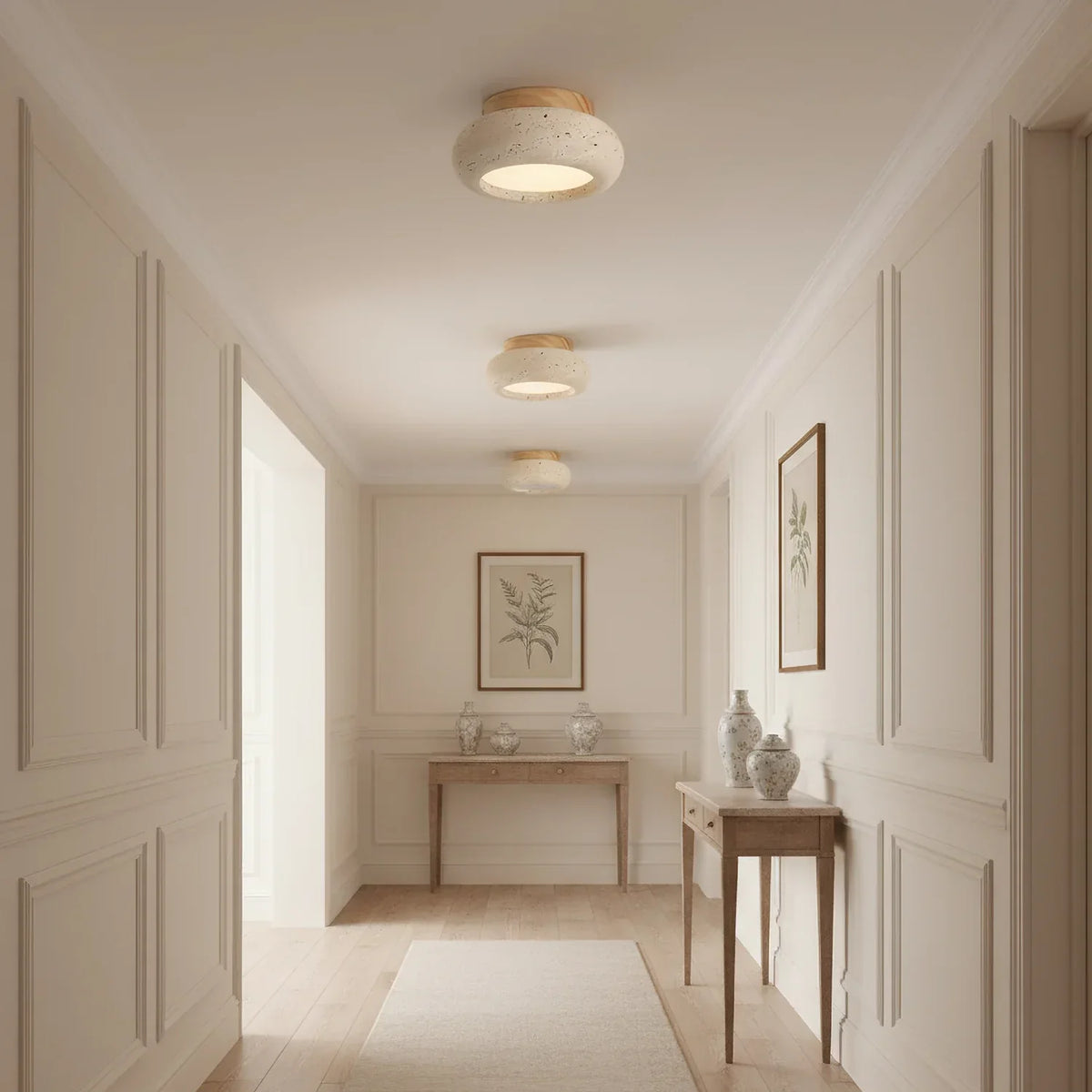 Havenwood | Travertine and Wood Ceiling Light