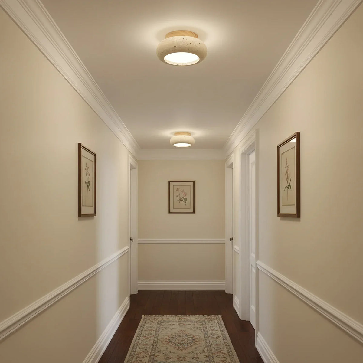 Havenwood | Travertine and Wood Ceiling Light