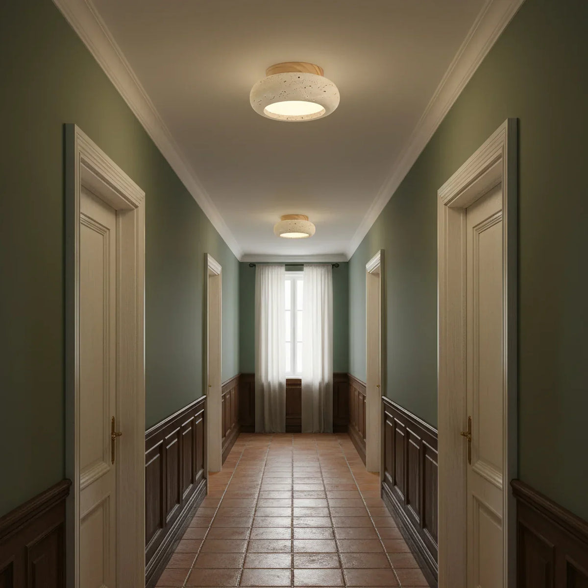 Havenwood | Travertine and Wood Ceiling Light