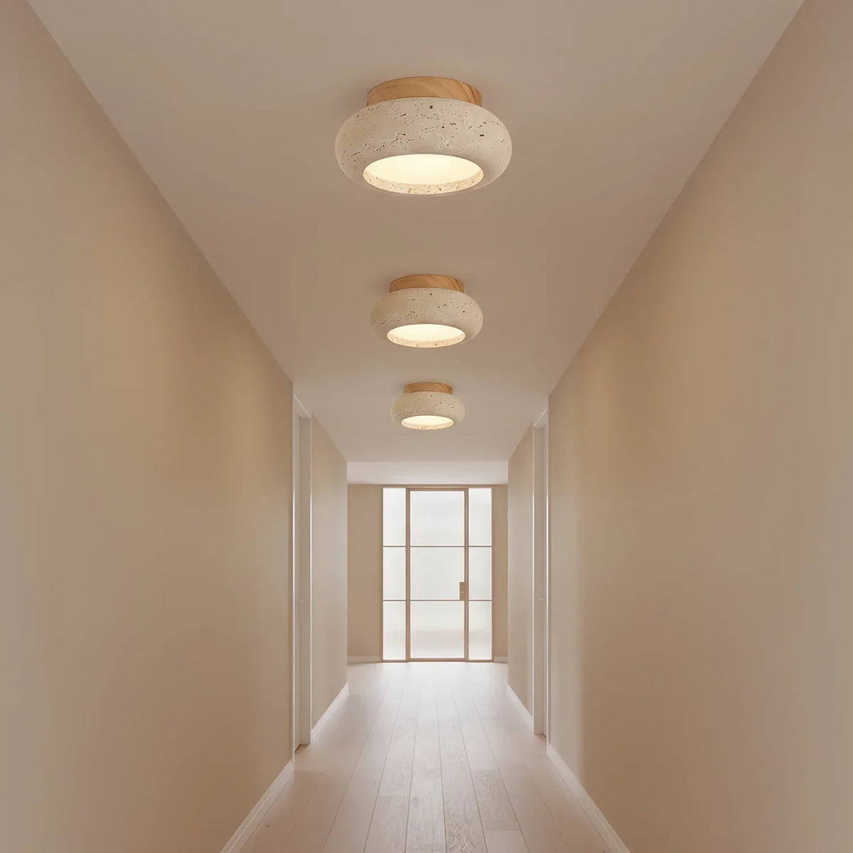 Havenwood | Travertine and Wood Ceiling Light