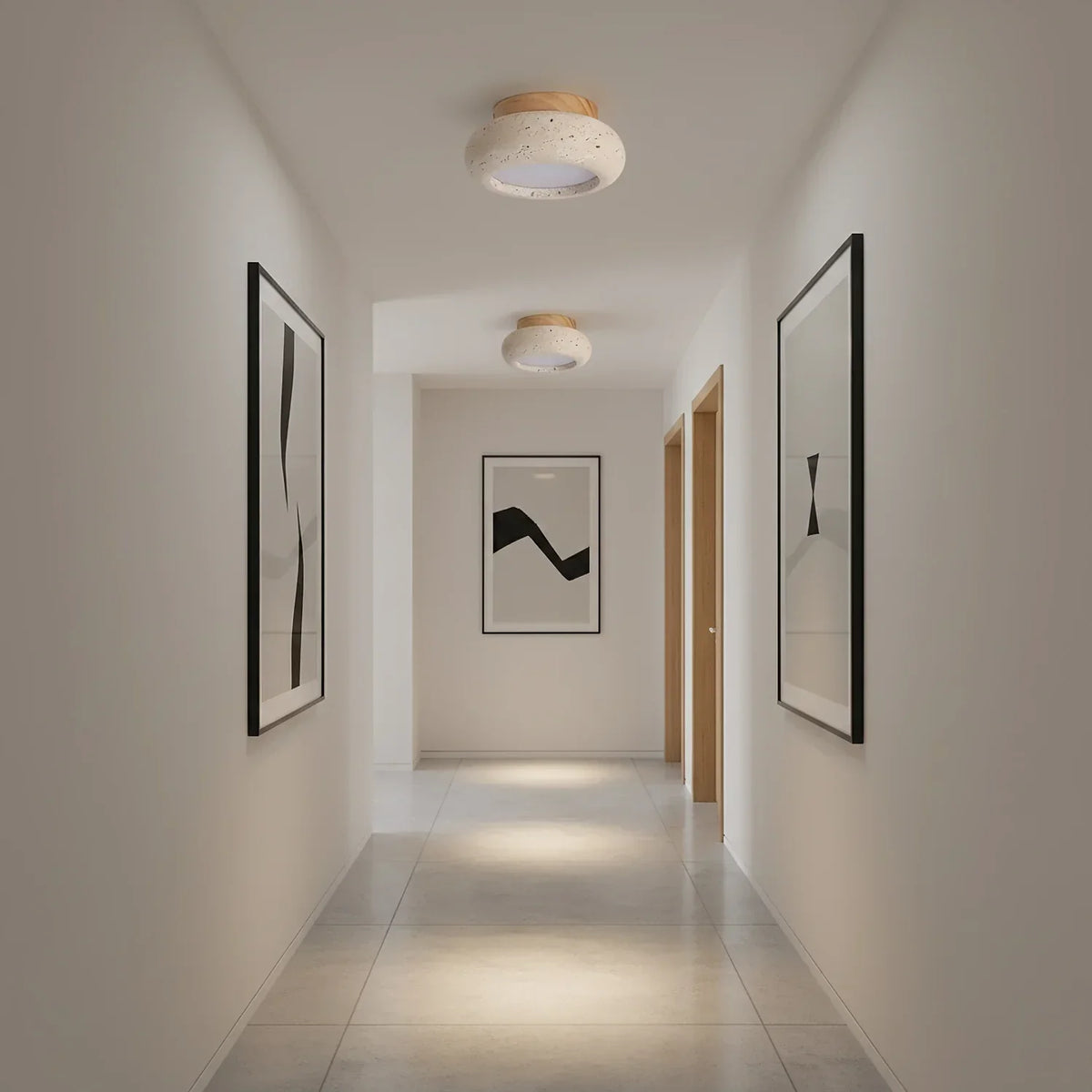 Havenwood | Travertine and Wood Ceiling Light