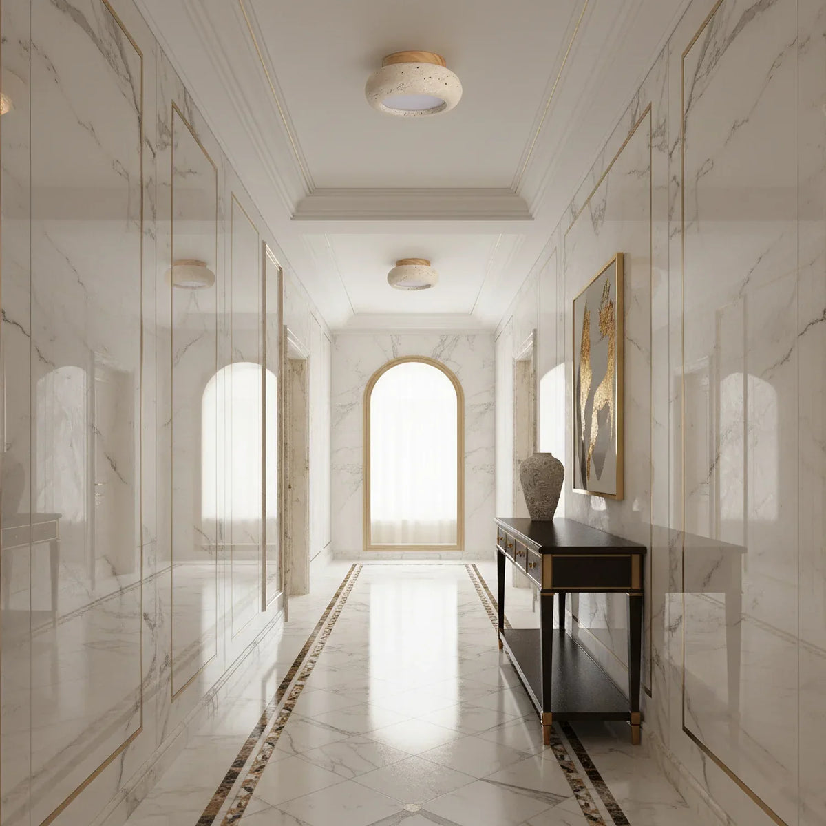Havenwood | Travertine and Wood Ceiling Light