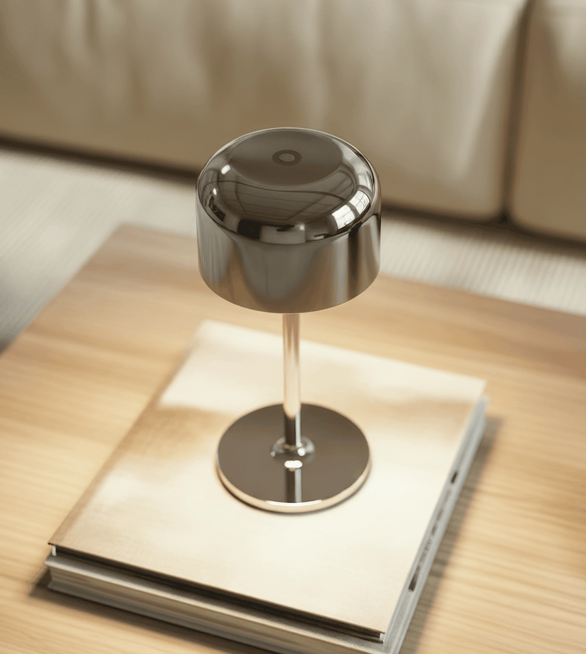 Lunaris | Compact Chrome Table Lamp with Dome Shade