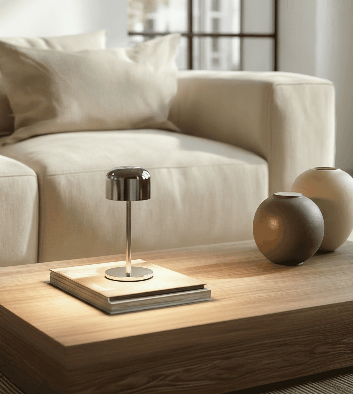 Lunaris | Compact Chrome Table Lamp with Dome Shade