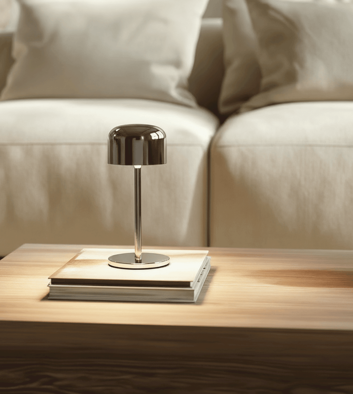 Lunaris | Compact Chrome Table Lamp with Dome Shade