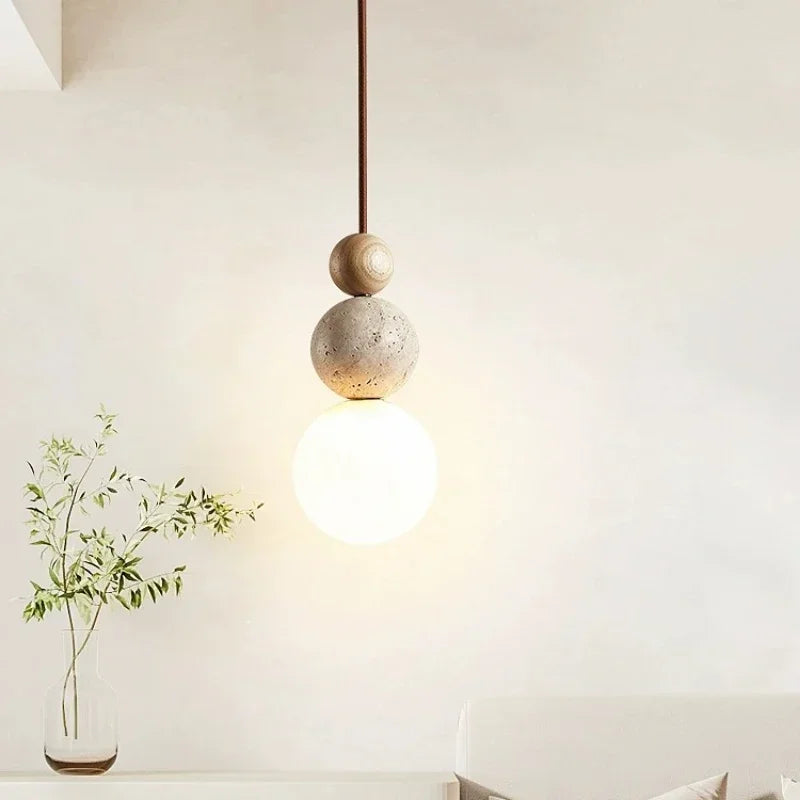 Sonara | Pendant Light with Spherical Wood and Concrete Details