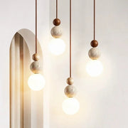 Sonara | Pendant Light with Spherical Wood and Concrete Details