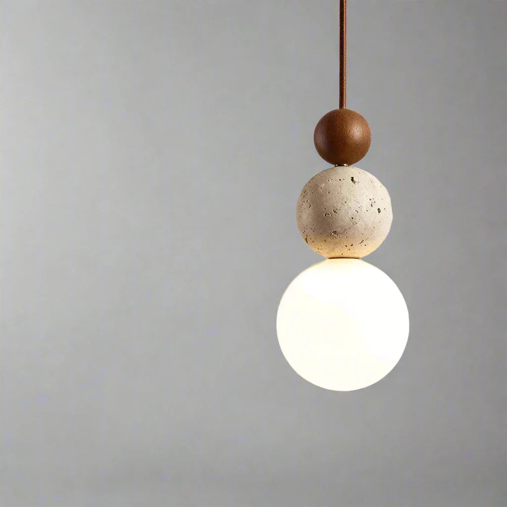 Sonara | Pendant Light with Spherical Wood and Concrete Details