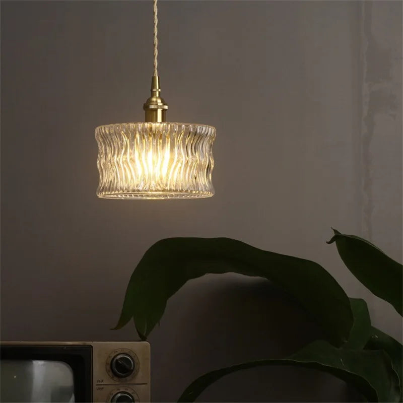 Bay | Ribbed Glass Pendant Light with Brass Fitting