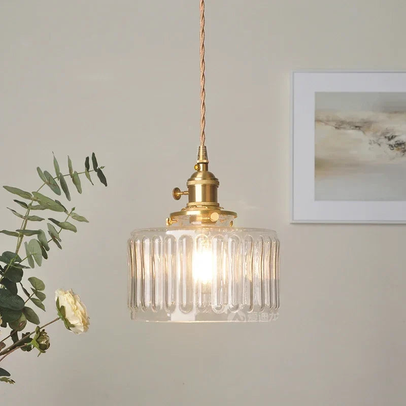 Bay | Ribbed Glass Pendant Light with Brass Fitting