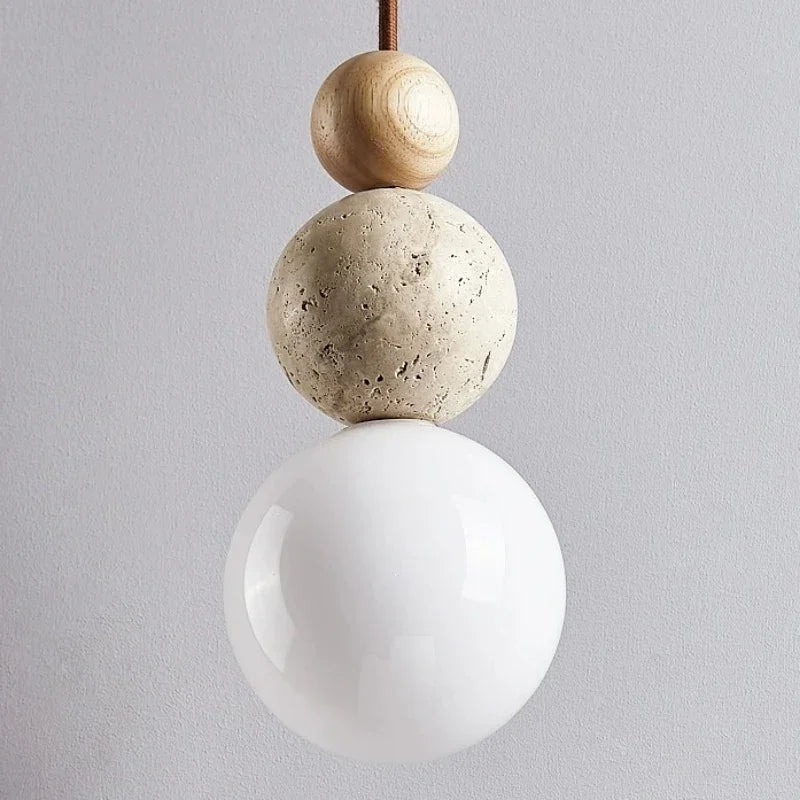 Sonara | Pendant Light with Spherical Wood and Concrete Details