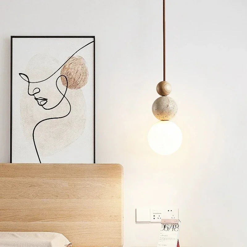 Sonara | Pendant Light with Spherical Wood and Concrete Details