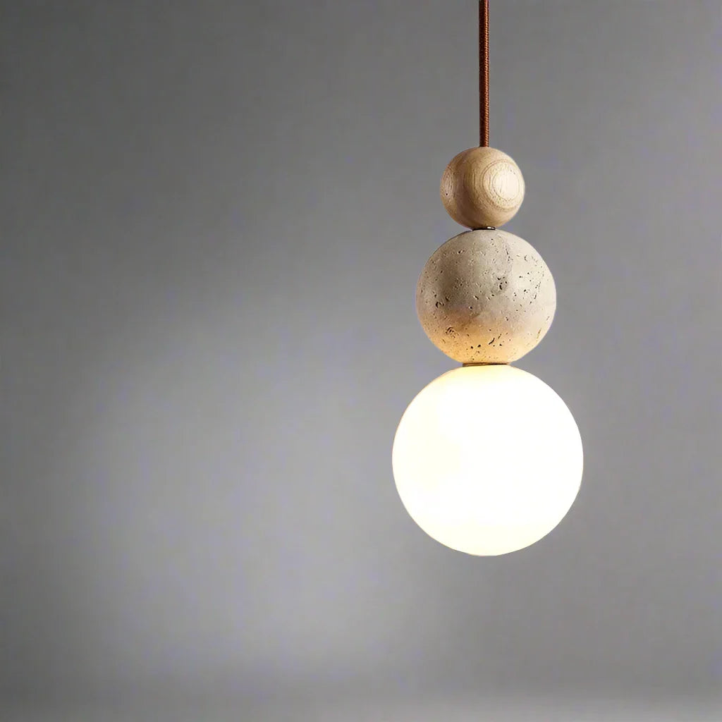 Sonara | Pendant Light with Spherical Wood and Concrete Details