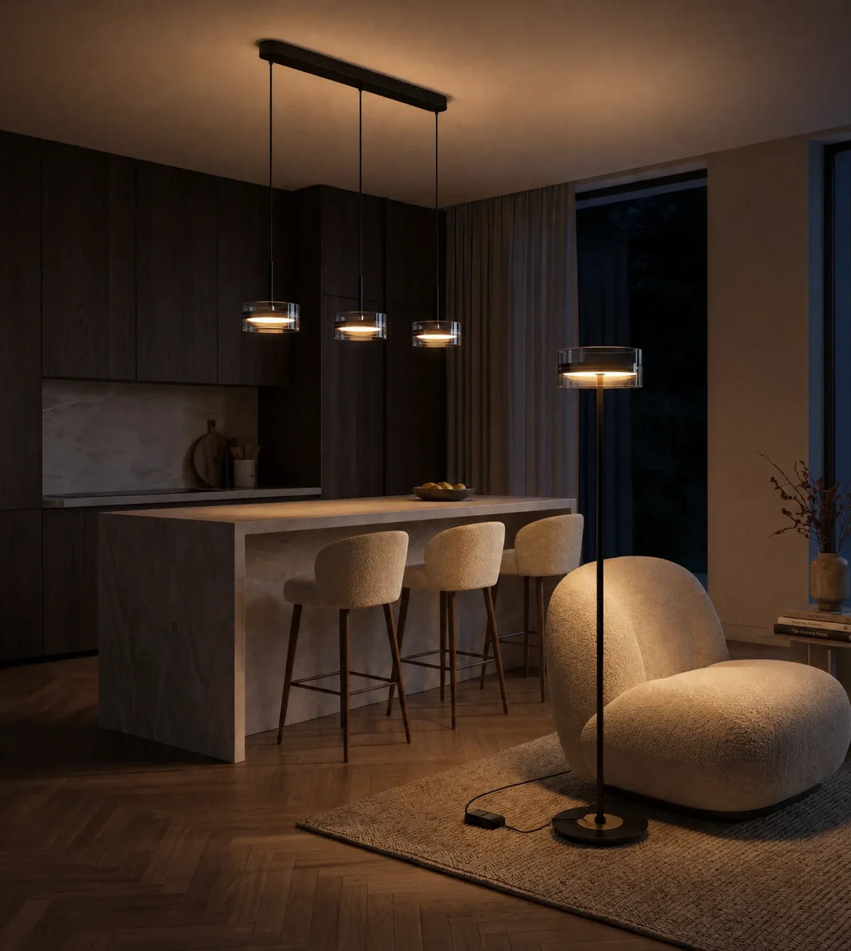 Halcyon | Chrome LED Pendant & Floor Lamp Set