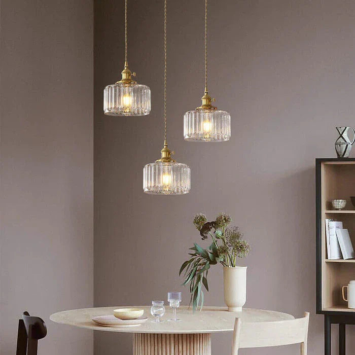 Bay | Ribbed Glass Pendant Light with Brass Fitting