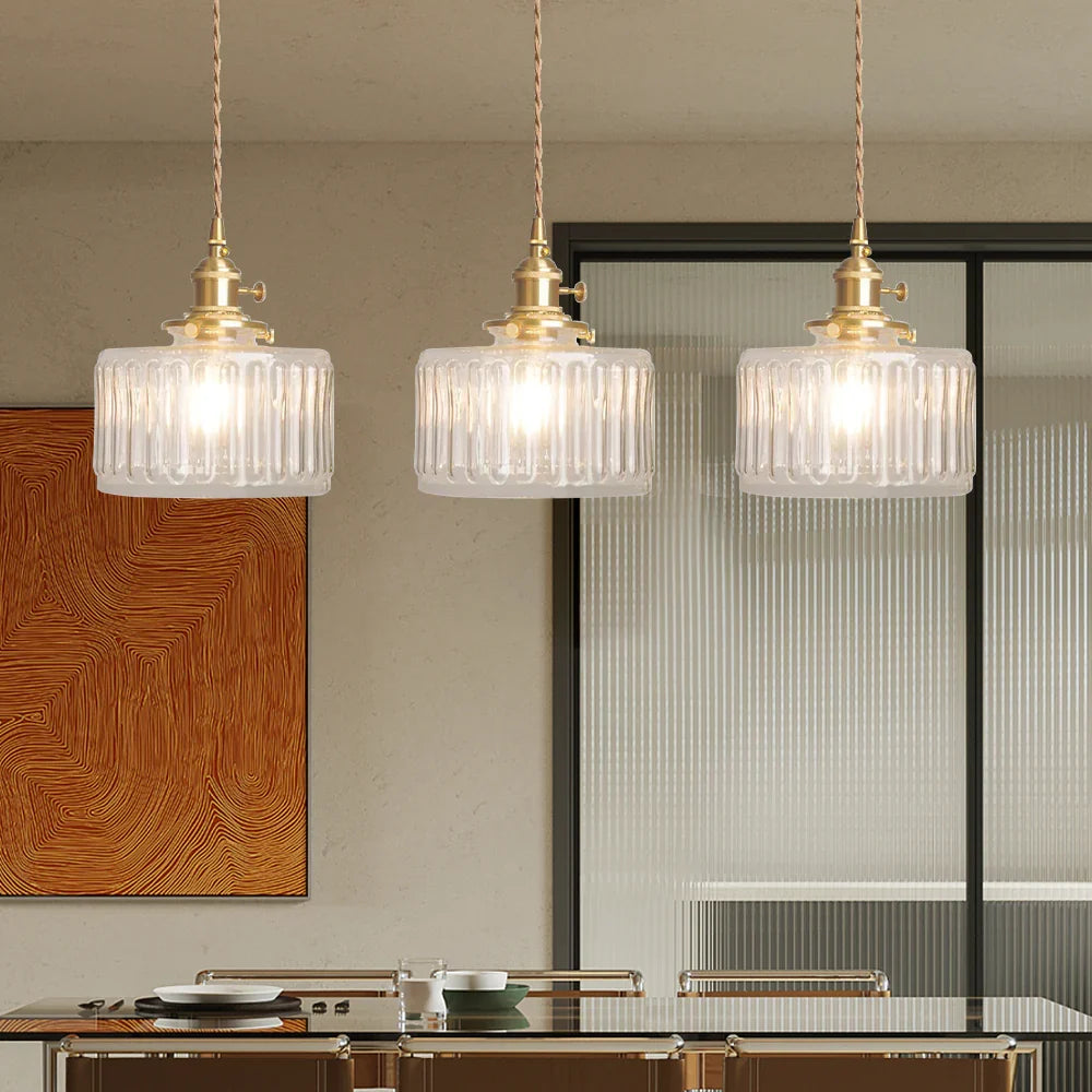 Bay | Ribbed Glass Pendant Light with Brass Fitting