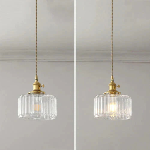 Bay | Ribbed Glass Pendant Light with Brass Fitting