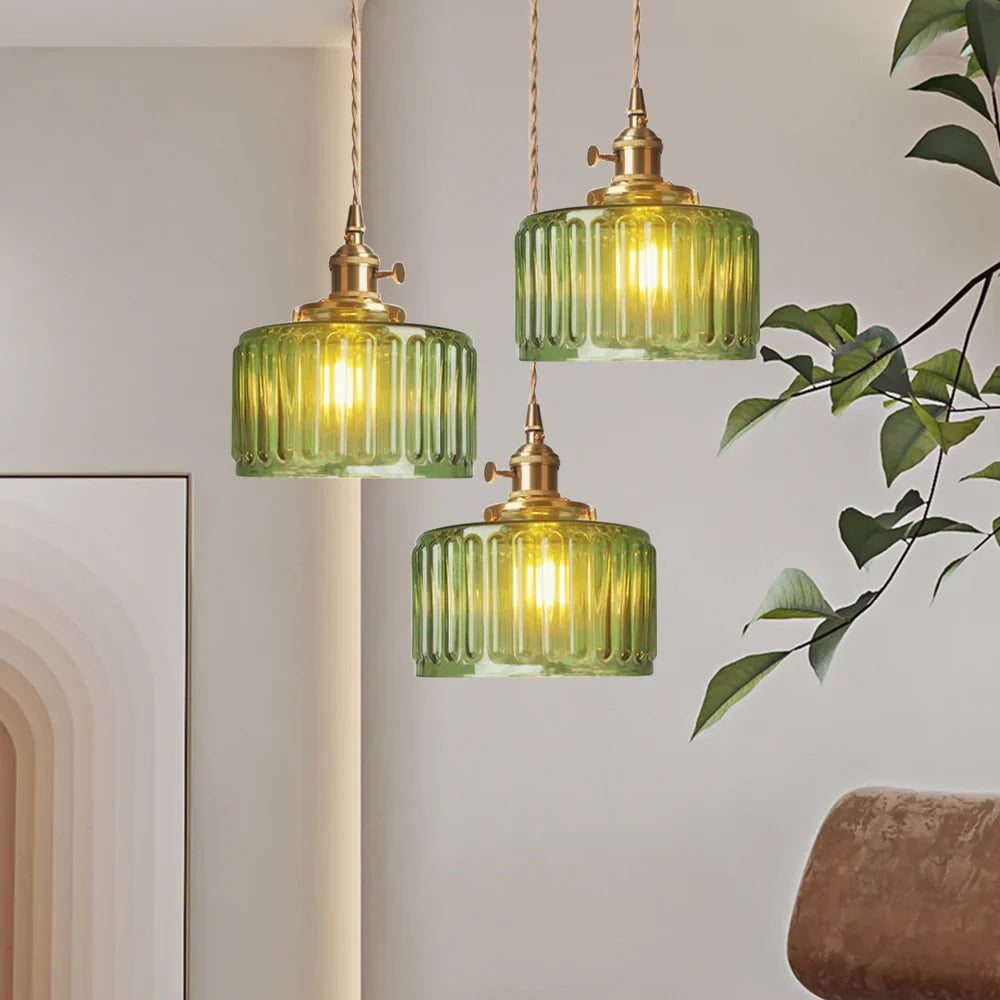 Bay | Ribbed Glass Pendant Light with Brass Fitting