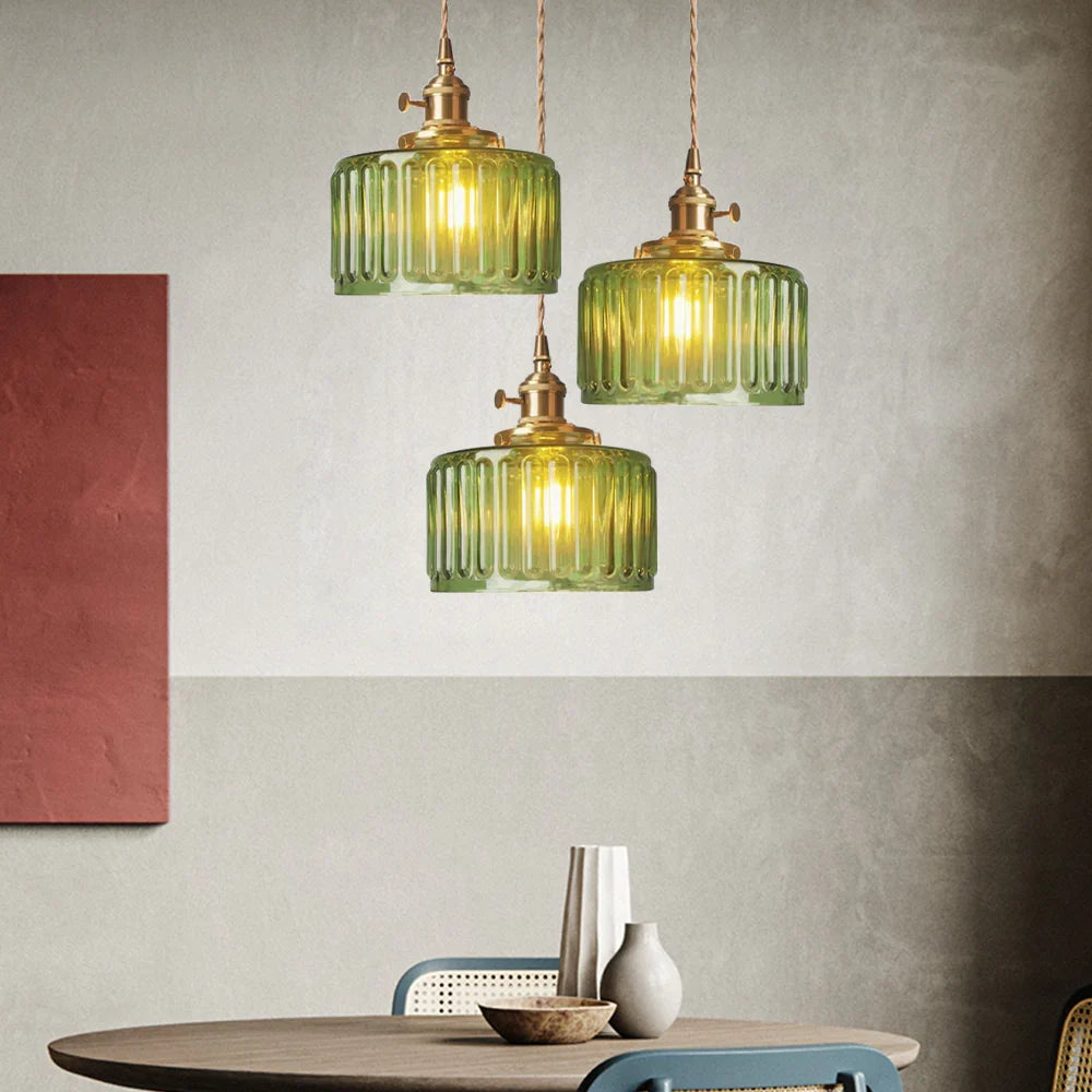 Bay | Ribbed Glass Pendant Light with Brass Fitting