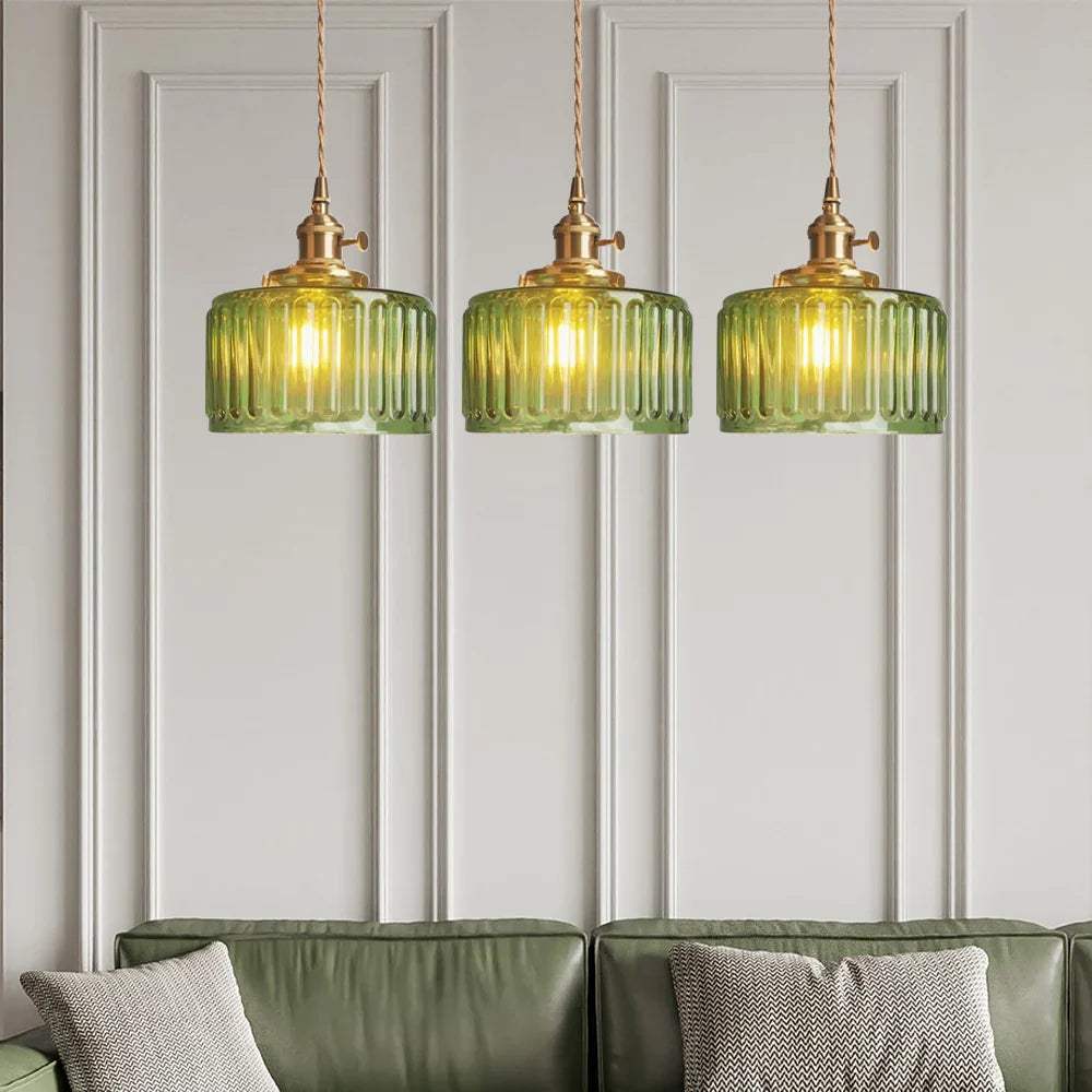 Bay | Ribbed Glass Pendant Light with Brass Fitting