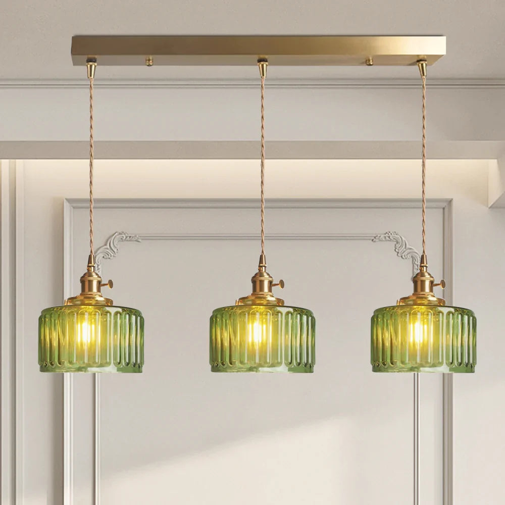Bay | Ribbed Glass Pendant Light with Brass Fitting