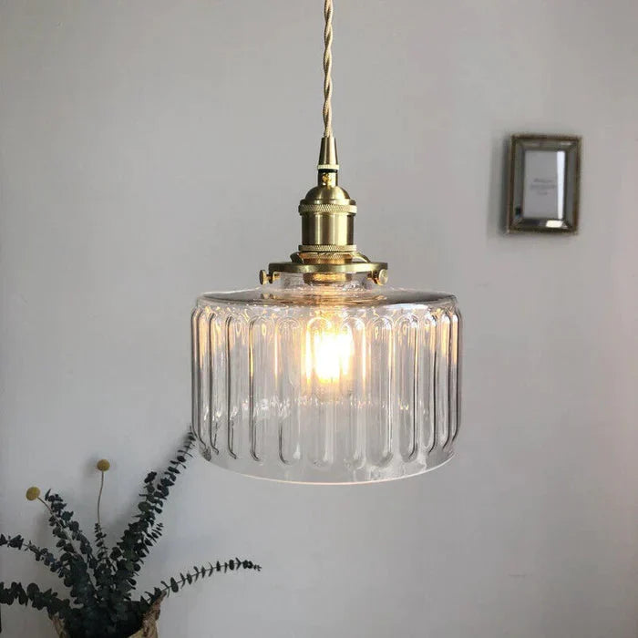 Bay | Ribbed Glass Pendant Light with Brass Fitting
