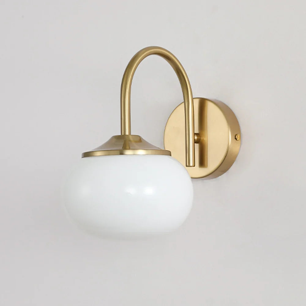 Teal | Glass Globe Wall Sconce with Polished Brass Arm