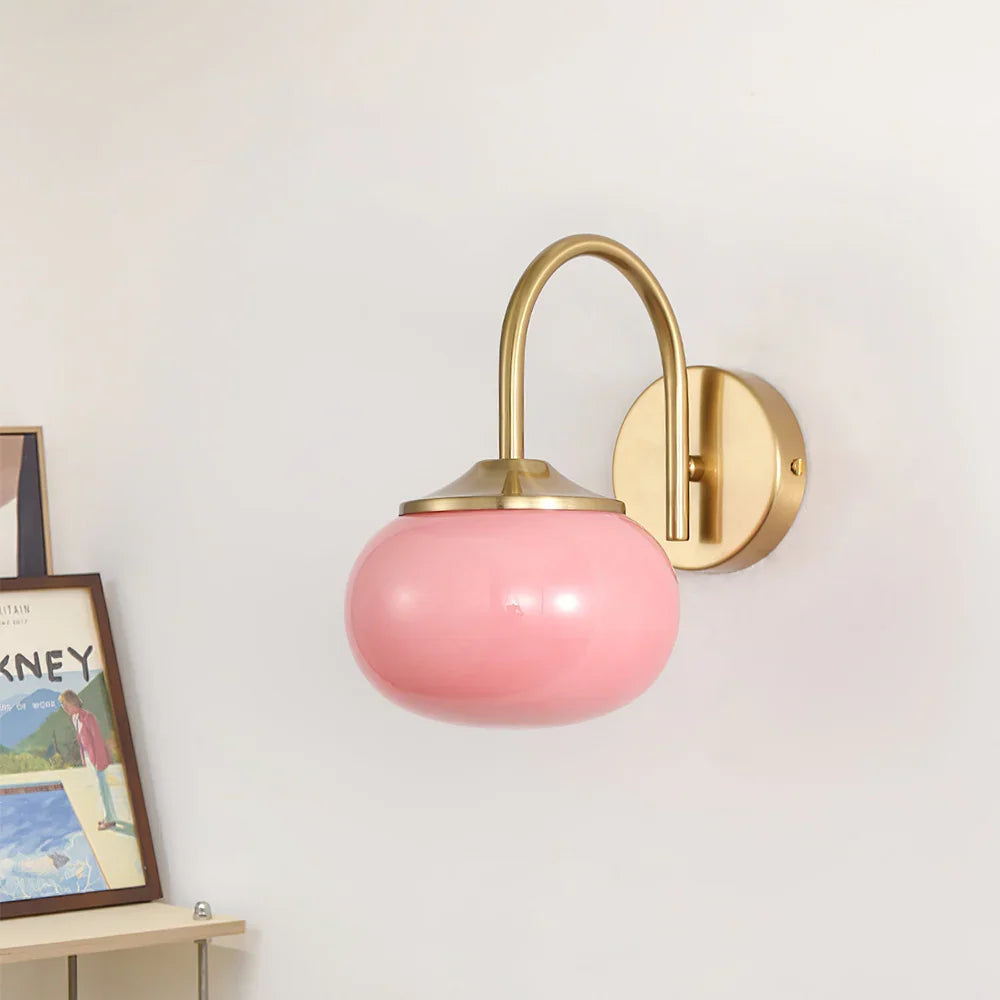Teal | Glass Globe Wall Sconce with Polished Brass Arm